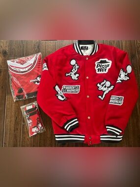 NEW RARE Space Jam Pizza Hut March Madness Basketball Jacket Jersey Socks Bundle
